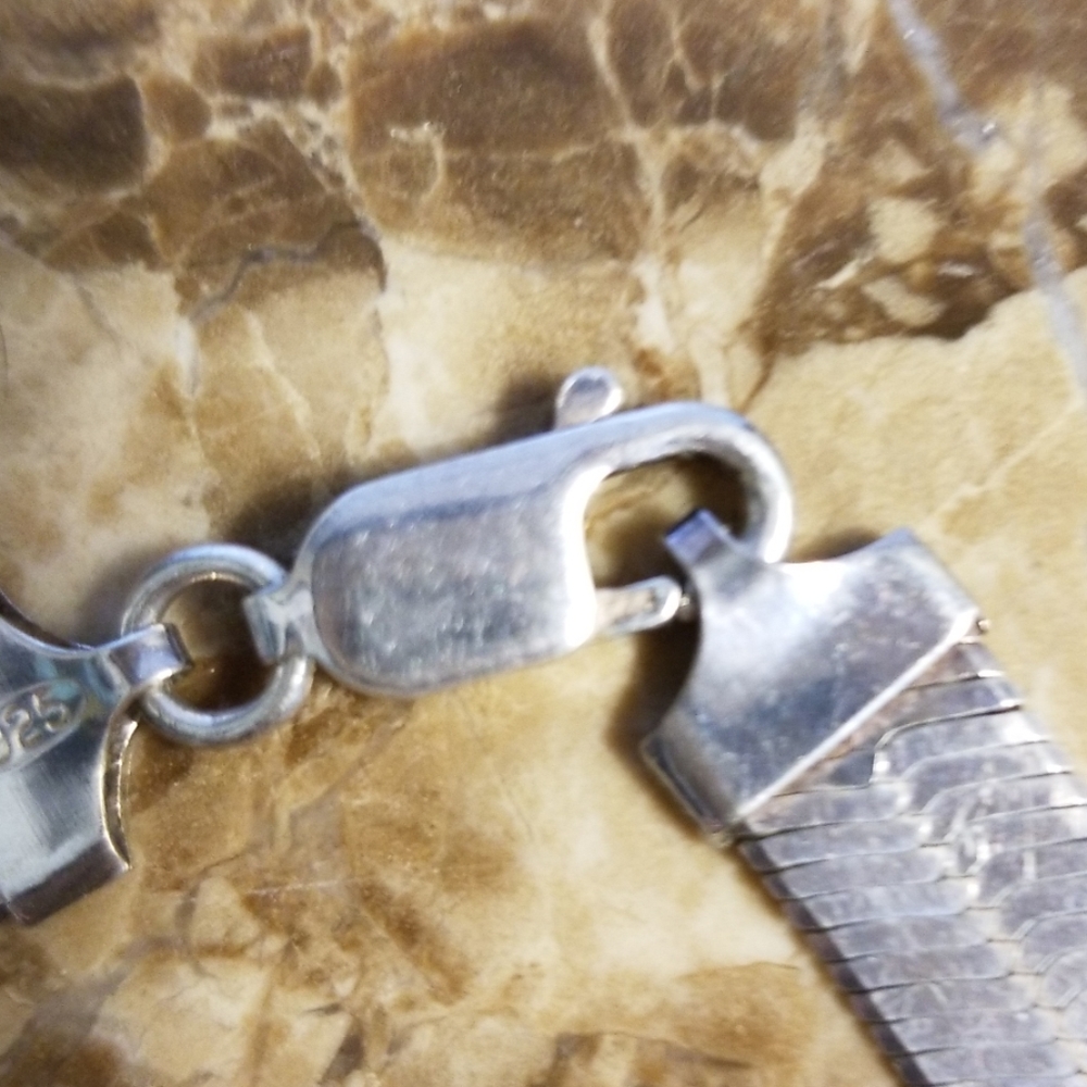 Thick Sterling Silver Choker Necklace 18" long FLAT - Picture 3 of 9